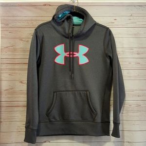 Under Armour Storm 1 Hoodie Big Logo Gray Teal Pink Sweatshirt Medium